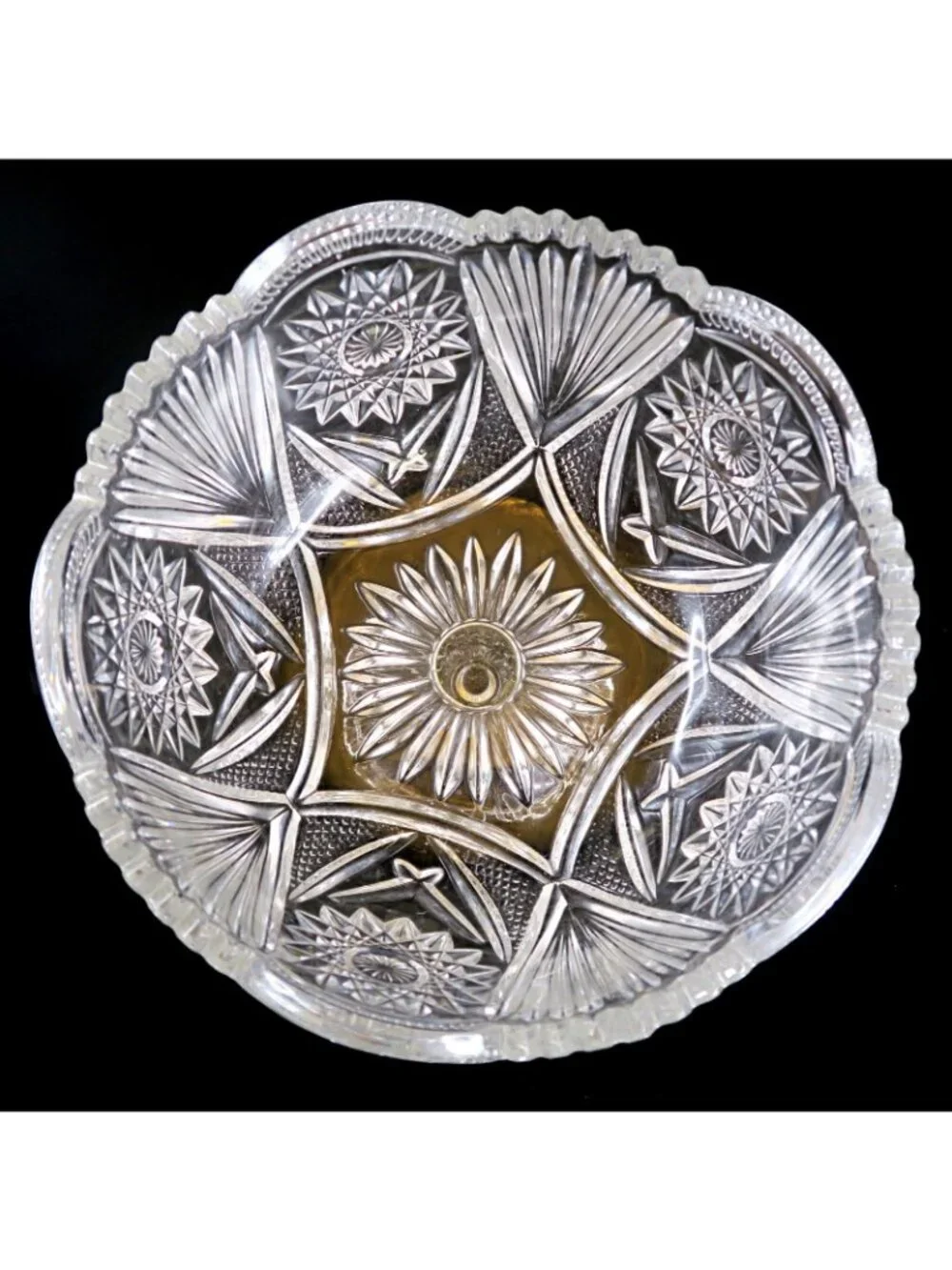 Lead Crystal 8-Inch Footed Bowl Hollywood Regency Style Vintage Glass - Picture 3 of 5